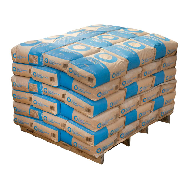 A pallet of 60 bags of Blue Circle General Purpose Cement, ready for bulk purchase and delivery