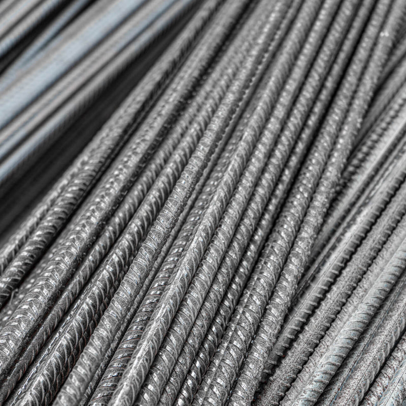 Close-up of reinforced steel bars for concrete structural integrity