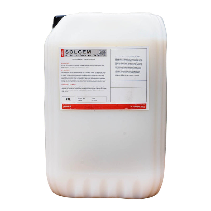 25L Solcure Sealer WB, quick-drying, water-based concrete sealing compound, suitable for all surfaces.