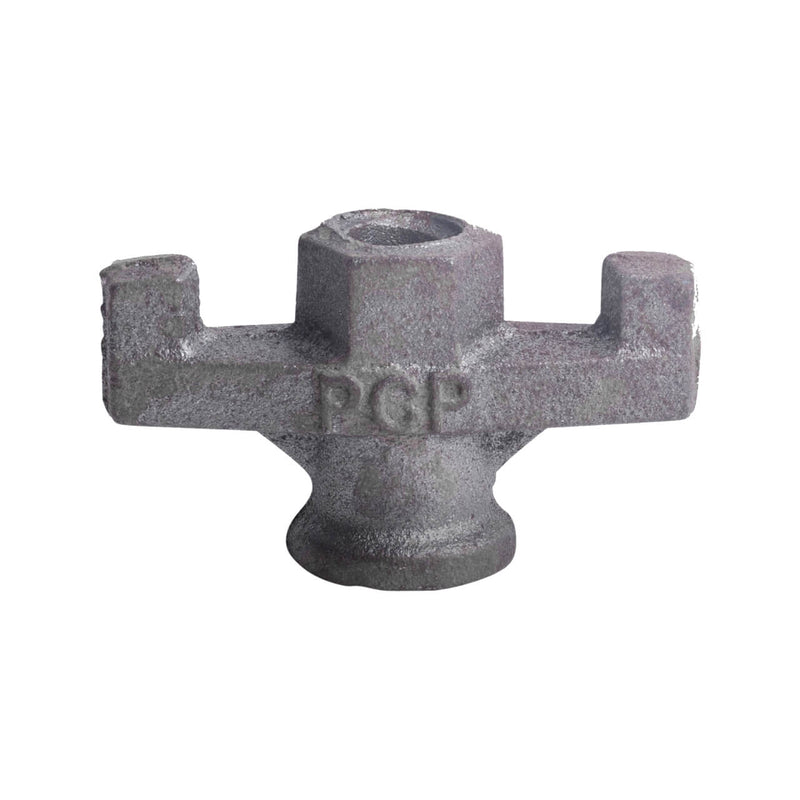 Tie bar wing nut for securing formwork rods, 15-26mm sizes.