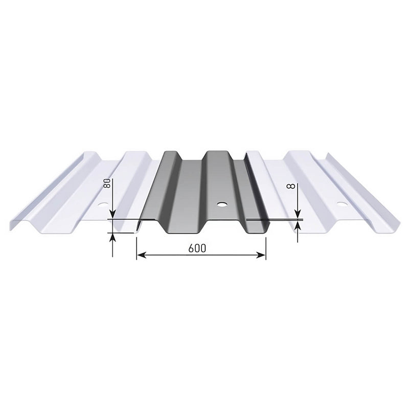 Diagram of KKD 600/8 Trench Sheet displaying key dimensions