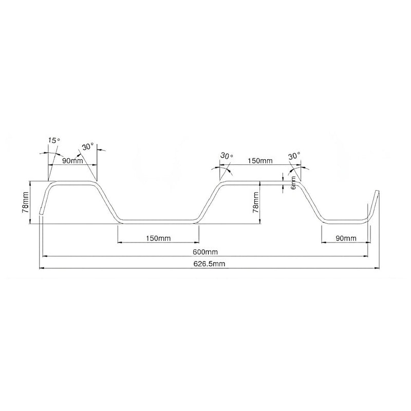 Technical diagram of overlapping KKD 600/6 trench sheets detailing specifications