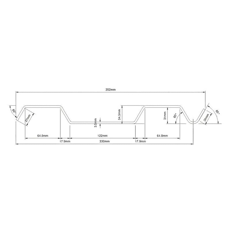 Technical diagram of standard overlapping trench sheets with detailed dimensions